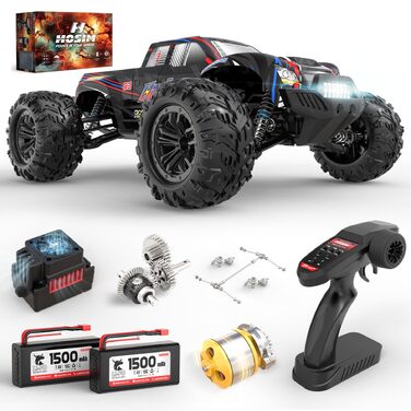 Радіокерований автомобіль Hosim 1:10, 60 км/год, 4WD позашляховик Monstertruck, 2 акумулятори, водонепроникний, для дорослих та дітей від 8 років, чорний