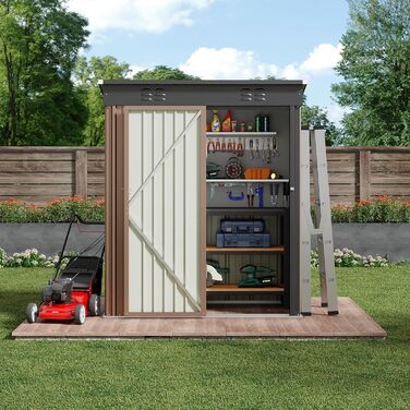 Металевий сарай для інструментів Bealife 180x162x95 см, сталевий садовий шоп, вуличний склад, господарський будиночок для двору, тераси, газону (коричневий)