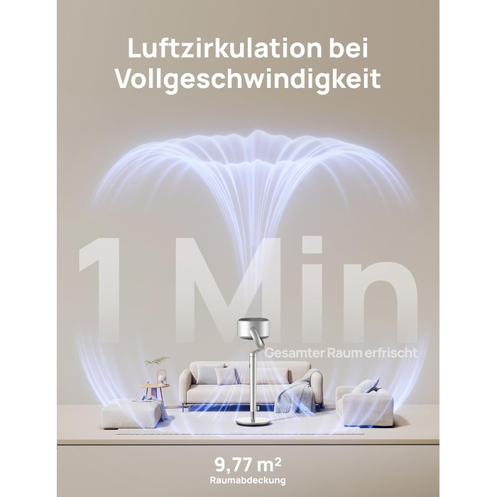 Вентилятор підлоговий Dreo з Wi-Fi та LED, 102 см, 8 швидкостей, 3 режими, тихий 20dB, велика потужність, срібний