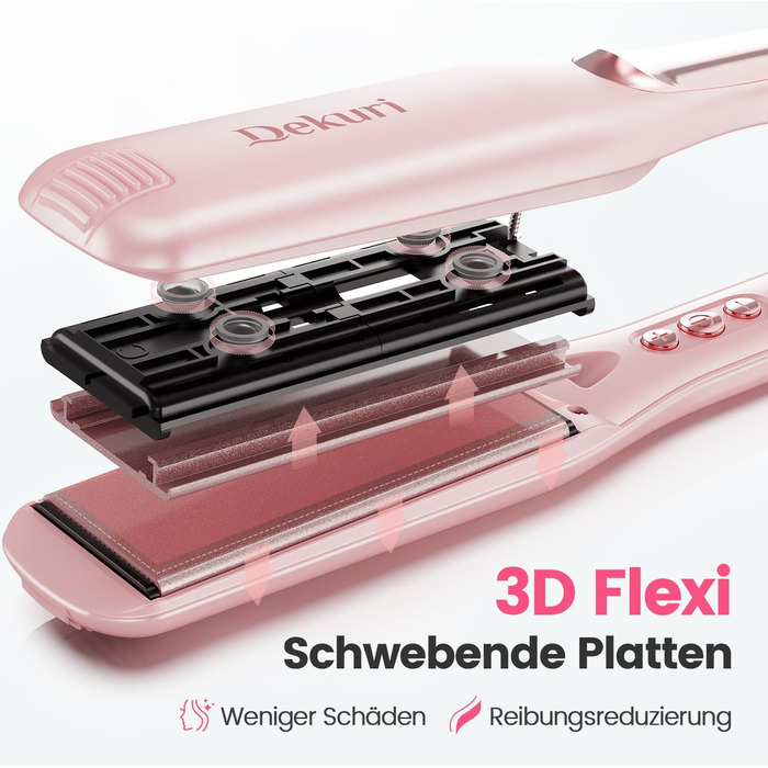 Випрямляч для волосся 2-в-1 Dekuri: випрямлення та завивання, титанова пластина, швидкий нагрів 30с, LED дисплей, іонізація, 120-230°C, чорний/рожевий