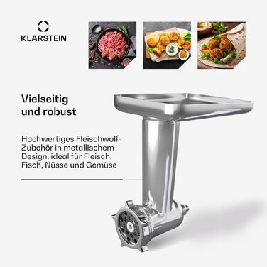 Кухонна машина Klarstein Chiara 1600W з чашею 5L з нержавіючої сталі, 12 швидкостей, LCD-сенсорний дисплей, тиха робота ≤72 dB, набір для випічки, придатний для миття в посудомийній машині, корпус з алюмінію, м'ясоподрібкувач Klarstein Chiara