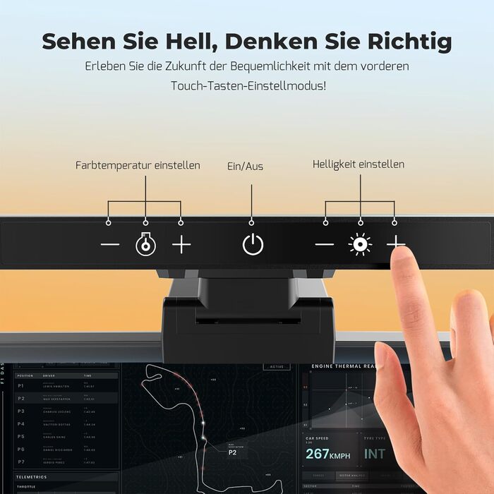 LED лампа для комп'ютера USB, світлодіодна стрічка для монітора, сенсорна настільна лампа з пам'яттю та регулюванням яскравості, 5 колірних температур, для дому та офісу, сучасний дизайн