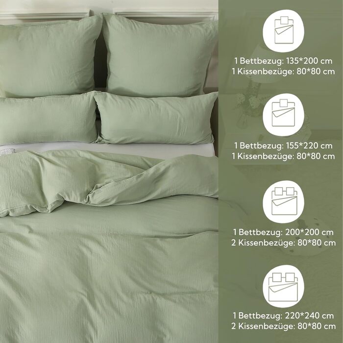 SOULFUL Комплект постільної білизни з мусліну 200x200, бавовна, 3 шт. (1x простирадло 200x200, 2x наволочки 80x80), Органічна білизна, колір лакричник, з блискавкою