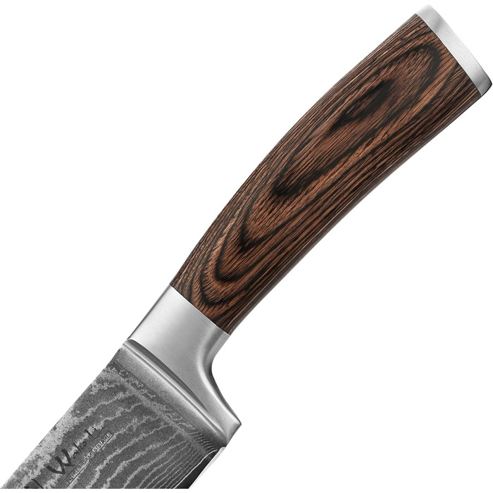 Нож Santoku Wakoli з дамаської сталі (серцевина VG10), 17 см – гострий кухонний ніж для всіх видів нарізок, з ручкою з паккавуду в подарунковій коробці (з гравіюванням)