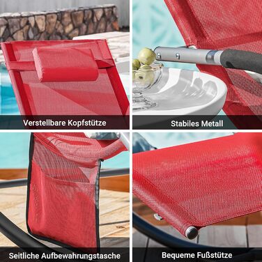 Шезлонг SoBuy для 2 осіб, червоний: стійкий до погодних умов, з підголівником, для саду, тераси, балкону, кемпінгу (150 кг)