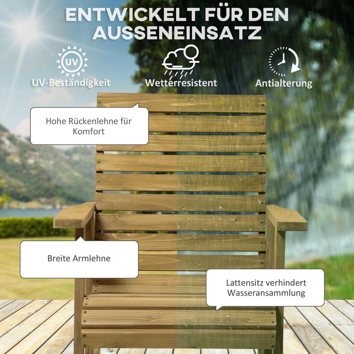 Крісло-гойдалка Outsunny Крісло-гойдалка з підлокітником, садове крісло Relax Chair для балкона та тераси, з навантаженням до 130 кг, ялинове дерево світло-коричневого кольору