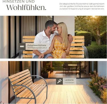 Тектейк® Двомісна садова лавка 'Міхаела' з дерева, вологостійка, в стилі кантрі, 119,5 x 62 x 83 см