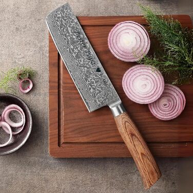 Японський ніж Wakoli EDIB Pro Nakiri з дамаської сталі (серцевина VG10) 18 см – гострий, точний та ергономічний – ніж з пакавуд ручкою в подарунковій коробці – для овочів та зелені (з гравіюванням)