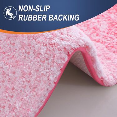 Набір килимків для ванної кімнати OLANLY, 2 шт., м'який, швидковисихаючий, мікрофібра, нековзний, придатний для прання та сушіння в сушильній машині, пухнасті килимки для ванної кімнати (119,4 x 50,8 см + 61 x 40,6 см), Рожевий