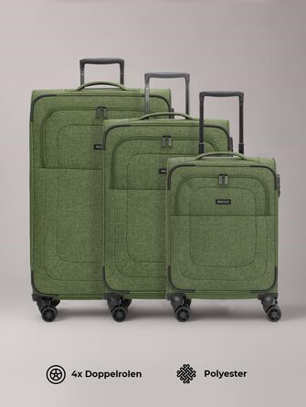 Набір валіз REDOLZ 3 шт. для жінок та чоловіків | Легкі та стійкі дорожні валізи з високоякісним softcase, 4 подвійні колеса, TSA-замок, розширювані (Essentials 12) Оливковий колір