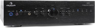 Міні-підсилювач Auna HiFi Stereo, 2 канали, керування низькими та високими частотами, пульт дистанційного керування, AUX, AV (чорний)