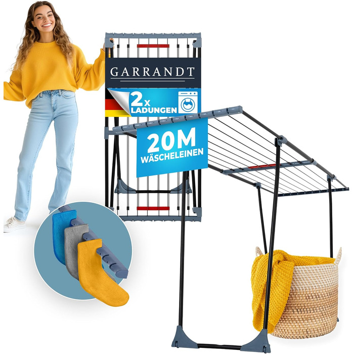 Розкладна сушарка для білизни Phoenix XXL – 20 м сушильної поверхні, чорна, стабільна, з клямками