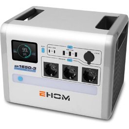 EHOM Портативна електростанція EP1650, 1024Wh, сонячний генератор LiFePO4, 3 * 1650W (пікова 2700W), 2 * 100W USB-C, 400W сонячна зарядка, тиха, резервне живлення для дому, подорожей, кемпінгу та саду