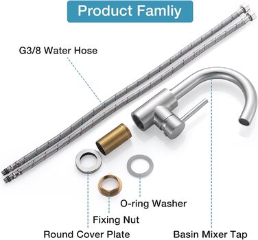 Змішувач для ванної кімнати/кухні з нержавіючої сталі, поворотний на 360°, висота виливу 150 мм, з однорідним змішувачем, покриття - нікель