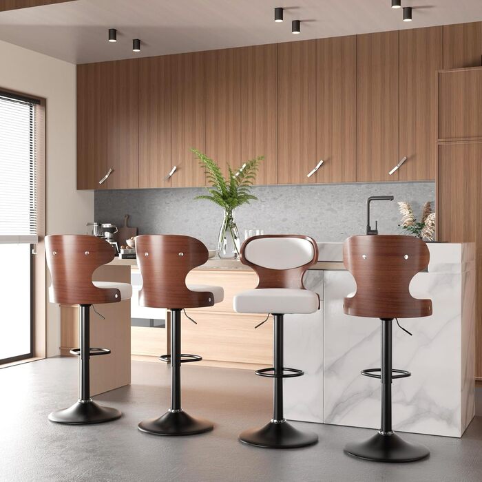 Барний стілець Hawthyhome з підніжкою та спинкою • 4 шт. у наборі • Дуб • Зручний для кухні, бару, лобі • 360° обертання