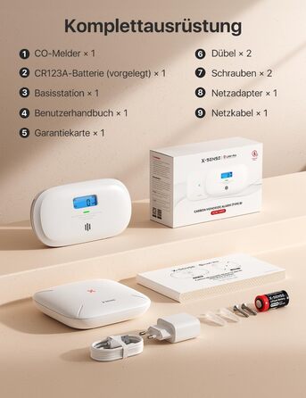 X-Sense Детектор чадного газу з цифровим дисплеєм, сертифікат TÜV Rheinland, з базовою станцією SBS50, керування через додаток, XC0C-MR11, 1 шт.