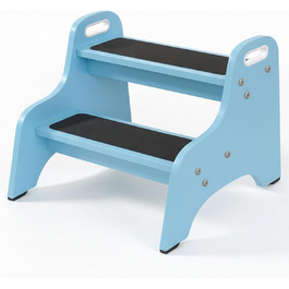 Дерев'яний трисходовий стільчик для дітей Tritthocker – безпечний, з антиковзним покриттям, для ванної та кухні, скандинавський дизайн, колір: натуральний (блакитний)