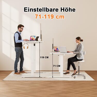 Електричний стіл JUMMICO з регулюванням висоти, пам'яттю, 140 x 60 см, білий