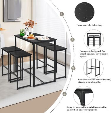 Набір барного столу та 4 стільців для кухні/бару (чорний)