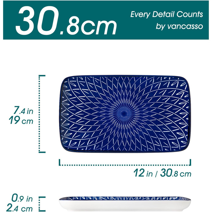 Набір тарілок Vancasso Selene для закусок, суші, десертів 22x13 см (4 шт) - Порцелянові прямокутні тарілки для подачі