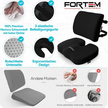 Подушка для сидіння та попереку FORTEM XL - м'яка підтримка для офісного, ігрового крісла та авто. Memory Foam, сітка, чорний колір