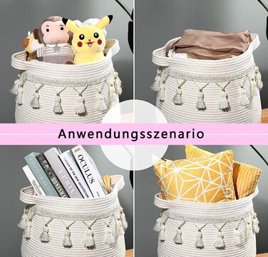 Великий кошик з бавовняного мотузка, плетений кошик для іграшок, білизни та ковдр, круглий кошик для подарунків з ручками для дитячої кімнати D45xH43CM (світло-сірий)