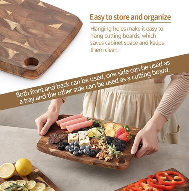 Дерев'яний обробний стіл XINZUO Hirnholz (35x25x2.6 см) з антиковзкими ніжками та ручкою, з канавкою для соку, для кухні