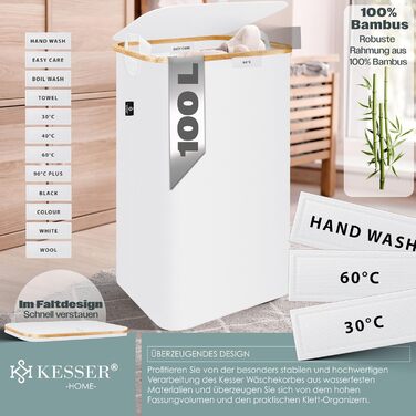 Кошик для білизни KESSER® з кришкою, 2 відділення, складний, 100 л, білий