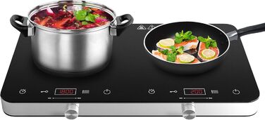 Індукційна варильна поверхня 2 пластини, подвійна пластина Cooktron, сенсорний кнопку, 10 рівнів температури, 3500 Вт, таймер