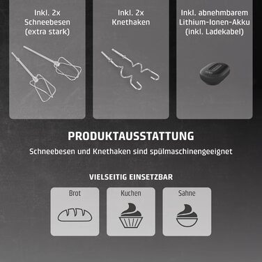 Ручний міксер CASO Click & Mix бездротовий, акумуляторний, для тіста, збитих вершків, соусів, 8 швидкостей (600-1200 об/хв)