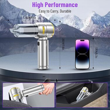 Акумуляторний ручний пилосос 4 в 1 для авто та дому, бездротовий міні-пилосос 22000Па з безщіточковим двигуном, 6000 mAh, електричний обдуватель для прибирання шерсті та пилу (Сріблясто-золотий)