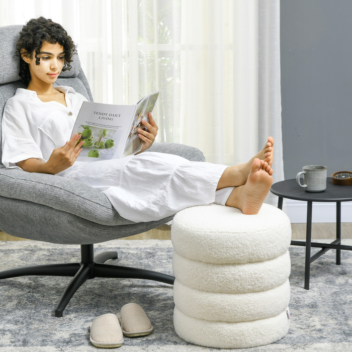 HOMCOM Ottoman Footstool Кругла тумба для ніг з подушкою сидіння для вітальні Спальні Кремовий білий Ø40 x 45 см