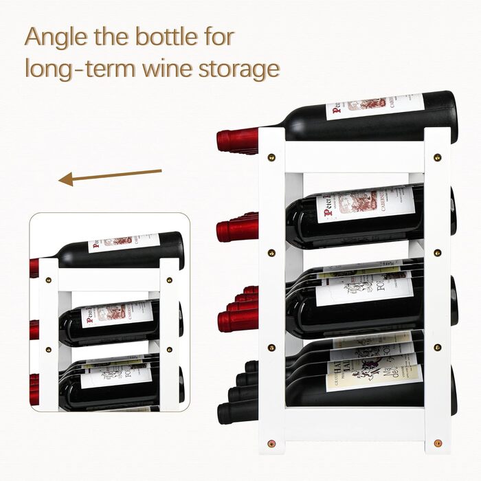 Стелаж для вина VASMIA з бамбука, 3-ярусний, на 12 пляшок, для кухні та підсобки, білий