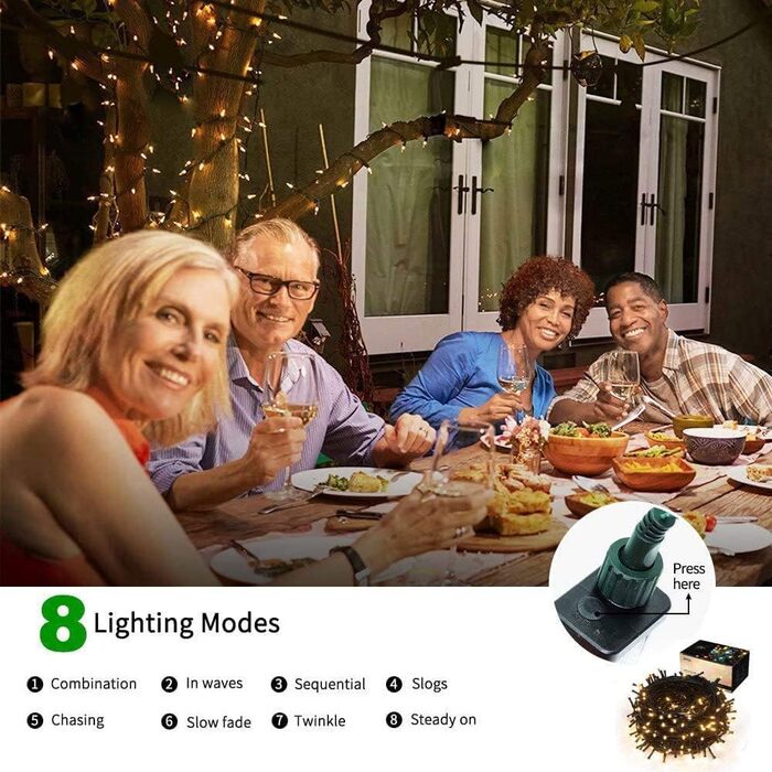 Гірлянда світлодіодна Herbst - 35 метрів, 320 LED, на Хелловін, розширювана, з пам'яттю, 8 режимів, для дому та саду, водонепроникна, для вечірок, дерев, саду, весілля (тепле біле світло)