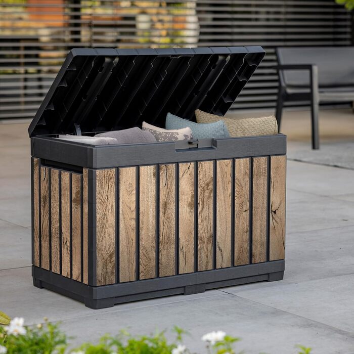 Садова скриня Koll Living Kentwood 190л з сидінням, дерев'яний стиль, водонепроникна, для подушок, інструментів, іграшок