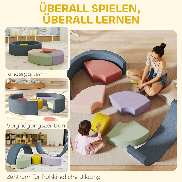 Набір з 7 м'яких конструкторів для малюків: пінопласт, знімний чохол з тканини-корд, різні форми, різнокольорові.