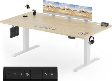 Регульований стіл Homall 140x70 см, електричний, з пам'яттю положень, для комп'ютера, білий (200x80 см, білий + бежевий)