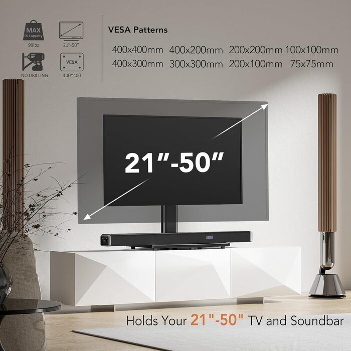 Підставка для телевізора LCD/LED, 21-47 дюймів, універсальна, регульована по висоті, скляна, для телевізорів з плоским екраном