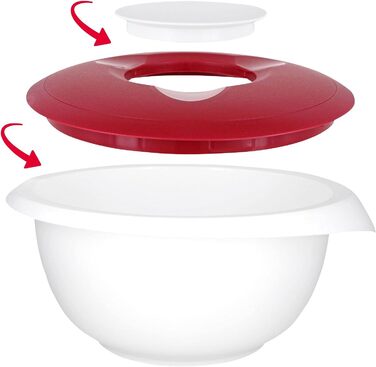 L - з носиком - кришка з двох частин - миска без бісфенолу А, нековзна та придатна для миття в посудомийній машині (червона/біла) (біла/червона, набір для випічки 4 штуки), 3,5