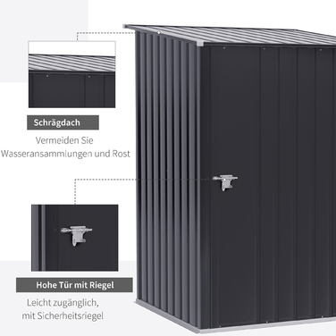 Outsunny Garden Shed Садовий сарай 1 x 1 м Металевий садовий сарай Садовий сарай 0,92 м² Оцинкована сталь Темно-сірий | Аосом