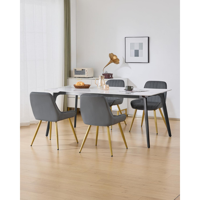 Набір з 2 стільців Lestarain для їдальні, вітальні, кухні. Ретро стільці з м'яким сидінням (велюр, темно-сірий), металеві ніжки, до 150 кг.