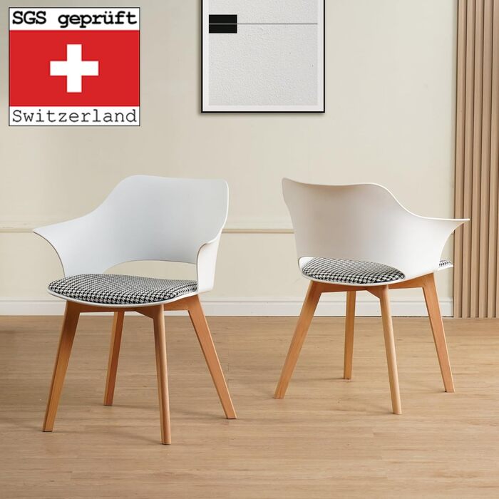 Набір з 4-х стільців Albatros для їдальні, Aalborg, білий - дерев'яні ніжки з масиву буку, скандинавський ретро-дизайн, зручний стільчик-чаша, елегантний кухонний стілець для обіднього столу