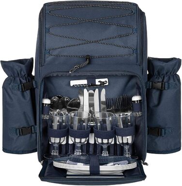 Рюкзак для пікніка Andora на 4 особи з інтегрованою сумкою-холодильником, зелений, з аксесуарами (темно-синій, білий)