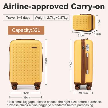 Валіза на колесах KONO з ABS-пластику, 75 x 48 x 29 см, з TSA-замком, білий колір, з косметичкою, ручна поклажа