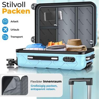 Чемодан KESSER® 84L з ABS-пластику з кодовим замком, вагами та аксесуарами для подорожей | Валіза на колесах для бізнесу та відпочинку, блакитний, 66 см