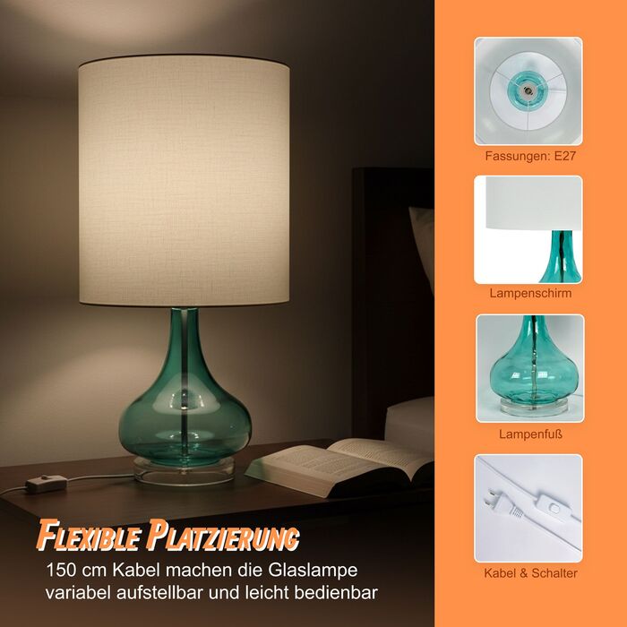 Лампа для столу Relaxdays зі скляною основою та тканинним абажуром