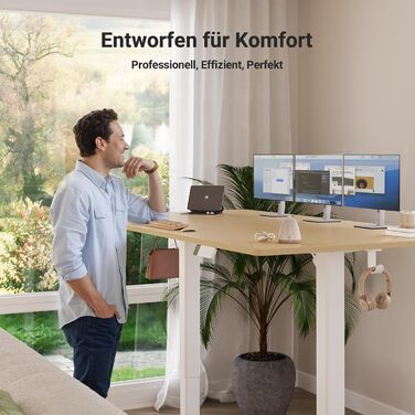 Регульований стіл Claiks 120x60 см: електричний, з пам'яттю, з гачками | Стіл для стоячи/сидячи