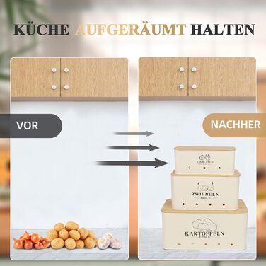 Набір з 3 коробок для зберігання картоплі, цибулі та часнику Vintage Beige Moz-O-PBDE02-BE