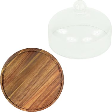 Таця Relaxdays з кришкою, скляна, для тортів та закусок, зберігає свіжість, 16x28 см, дерев'яна (акація)