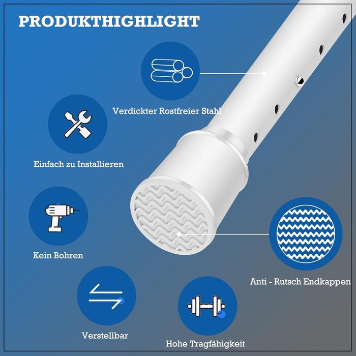 Душова штанга без свердління, телескопічна штанга 110-360см, White - Карниз, штанга для одягу